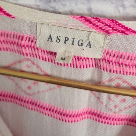 Aspiga Sophia Embroidered Cotton Dress M Pink Striped Boho Bohemian Vacation - Picture 5 of 6